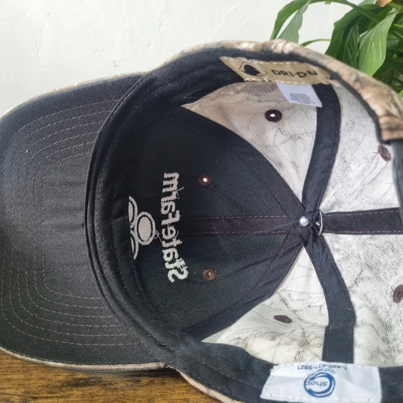 Vintage American Baseball Hat Snapback cap one size khaki green realtree camo state farm