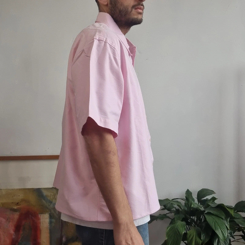 Ralph lauren Boxy Fit Cropped Shirt short Sleeve XL plain pink Button Up Skater Y2K Surf