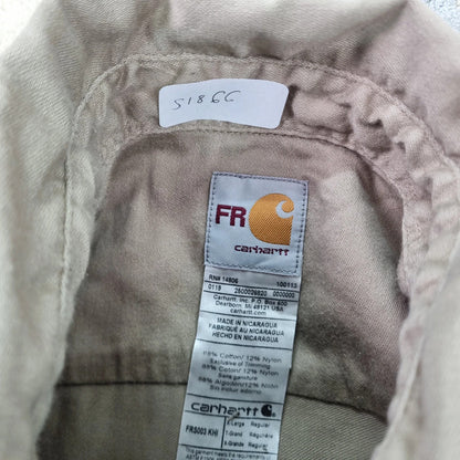 Vintage Carhartt FR Boxy Fit Cropped Shirt Long Sleeve XL plain Beige Button Up Skater Y2K Surf