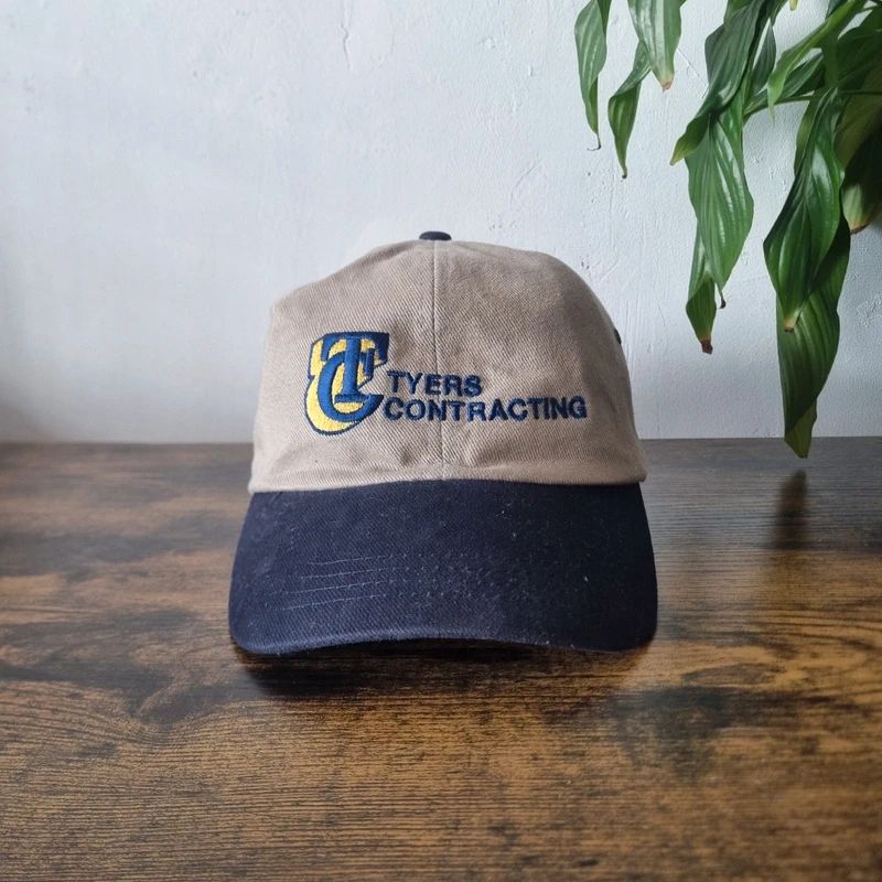 Vintage American baseball Hat Snapback cap one size adjustable beige navy Tyres Contracting