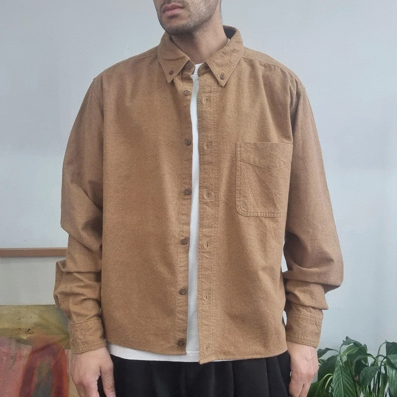 Woolrich Boxy Fit Cropped flannel Shirt long Sleeve large plain brown Button Up Skater Y2K Surf