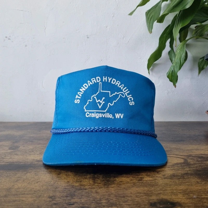 Vintage American Trucker Hat Snapback cap one size adjustable blue hydraulics craigsville