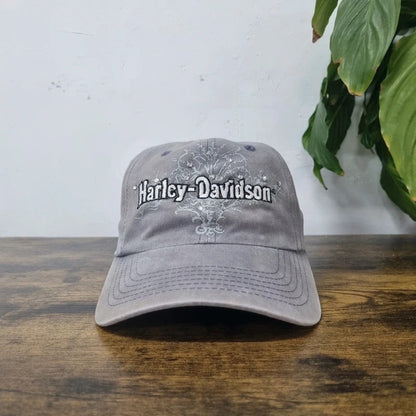 Vintage womens Harley Davidson Baseball Hat Snapback cap one size adjustable grey diamond