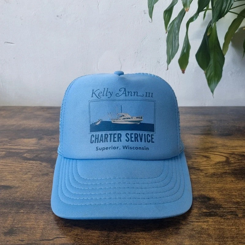 Vintage American Trucker Hat Snapback cap one size adjustable blue Kelly Ann Charter Ship