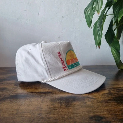 Vintage American Trucker Hat Snapback cap one size white oklahoma John hancock bowl