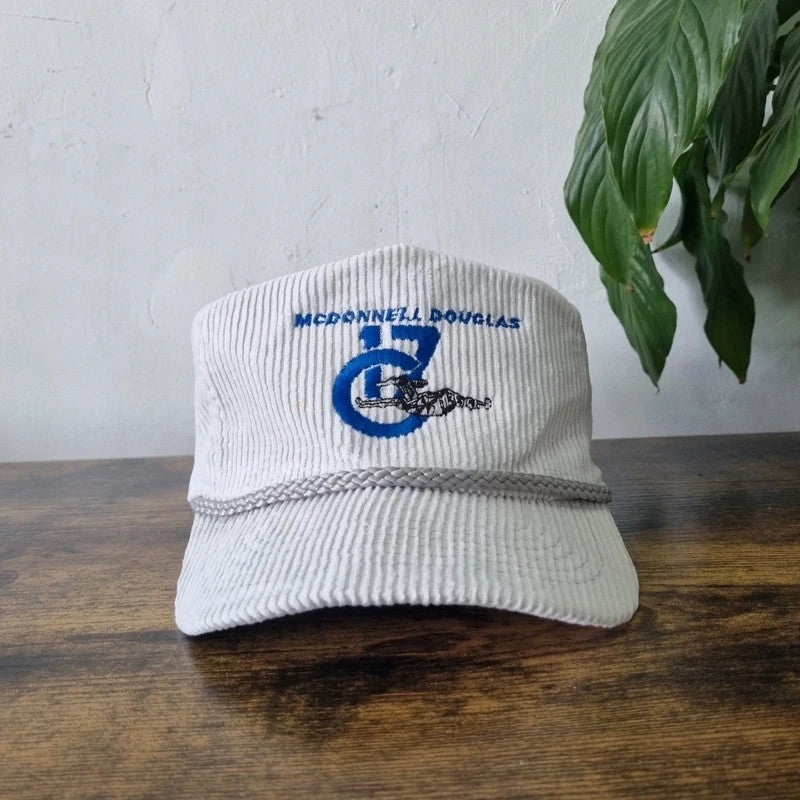 Vintage American Trucker Hat Snapback cap one size light grey McDonnell Douglas c17 plane
