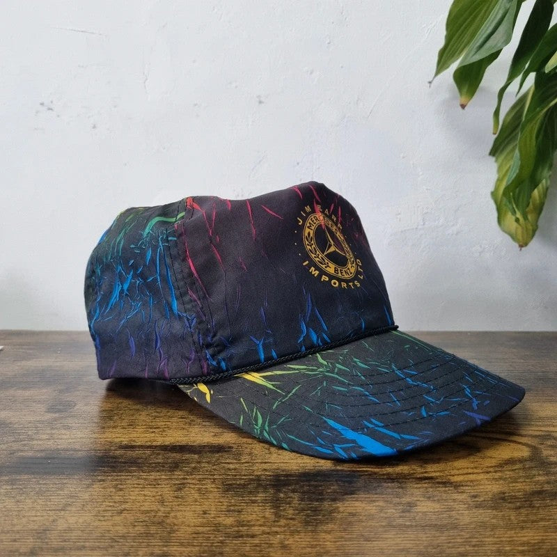 Vintage American Trucker Hat Snapback cap one size adjustable Mercedes benz car dealer black multi