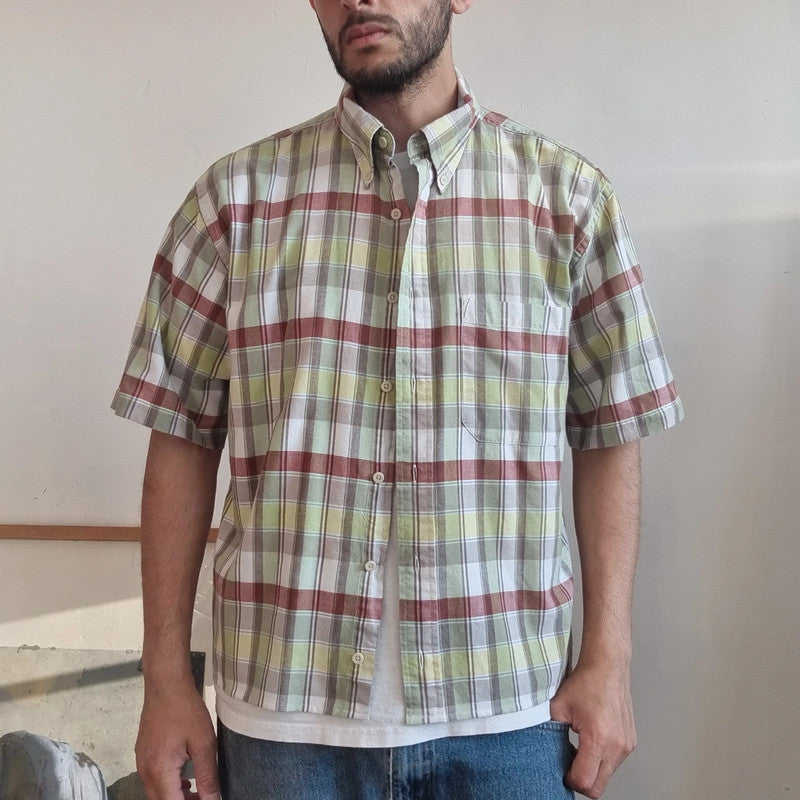 Pendleton Boxy Fit Cropped Shirt Short Sleeve large check multi Button Up Skater Y2K Surf