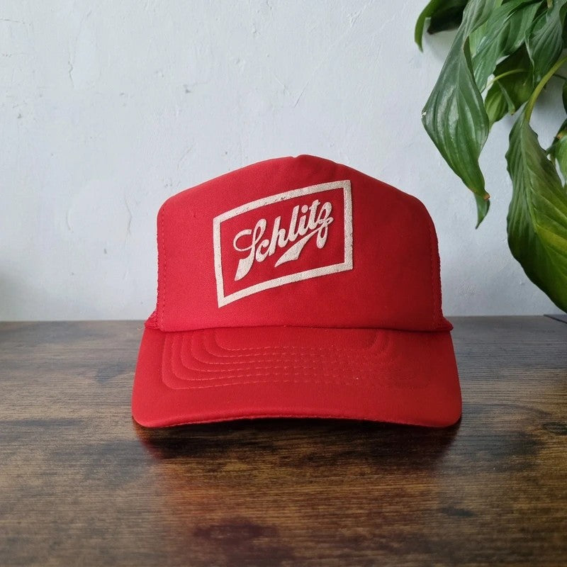 Vintage American Trucker Hat Snapback cap one size adjustable red schlitz