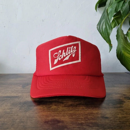 Vintage American Trucker Hat Snapback cap one size adjustable red schlitz