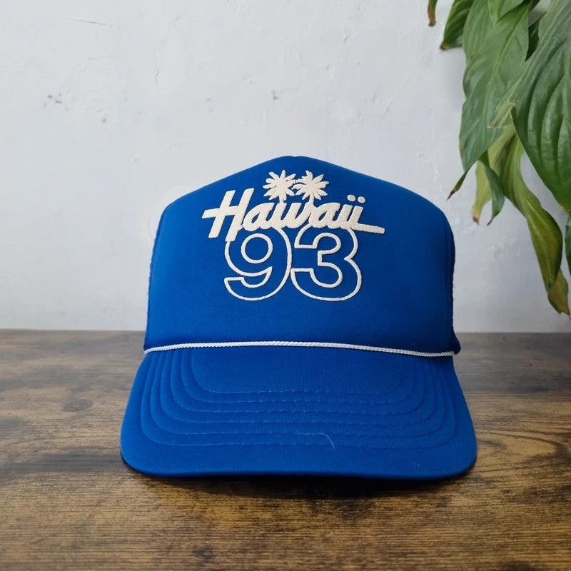 Vintage American Trucker Hat Snapback cap one size adjustable blue Hawaii 93