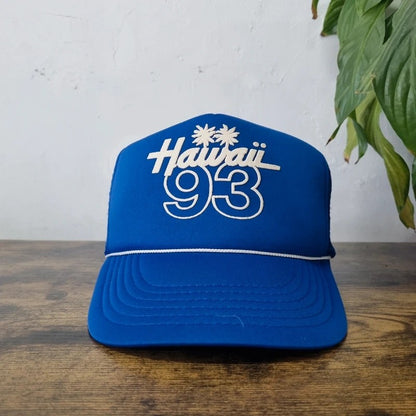 Vintage American Trucker Hat Snapback cap one size adjustable blue Hawaii 93