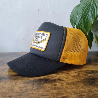 Vintage American Trucker Hat Snapback cap one size adjustable black yellow champion feed services