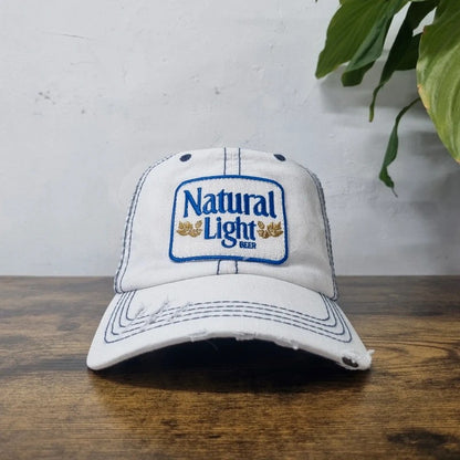 Vintage American Baseball Hat Snapback cap one size adjustable blue white natural light beer