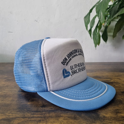 Vintage American Trucker Hat Snapback cap one size adjustable white blue
