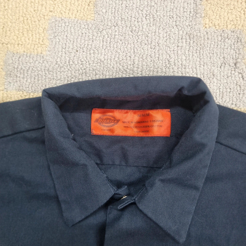 Vintage Dickies Boxy Fit Cropped Shirt Short Sleeve Medium plain Blue Button Up Skater Y2K Surf