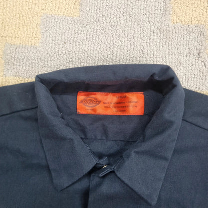 Vintage Dickies Boxy Fit Cropped Shirt Short Sleeve Medium plain Blue Button Up Skater Y2K Surf