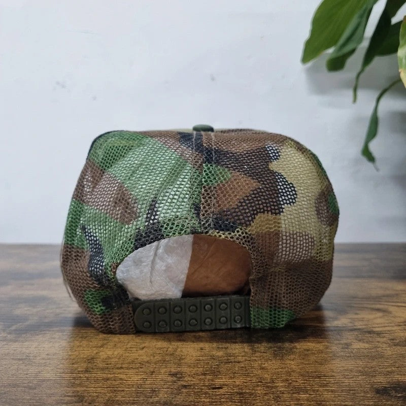 Vintage American Trucker Hat Snapback cap one size adjustable khaki camo fishing millerville fish