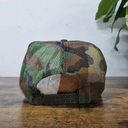 Vintage American Trucker Hat Snapback cap one size adjustable khaki camo fishing millerville fish