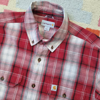 Vintage Carhartt Boxy Fit Cropped Shirt Short Sleeve large check Red Button Up Skater Y2K Surf