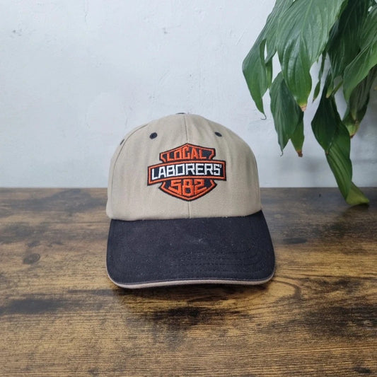 Vintage American Baseball Hat Snapback cap one size adjustable beige black local laborers