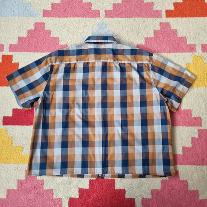 Lee Boxy Fit Cropped Shirt short Sleeve XL check brown blue Button Up Skater Y2K Surf