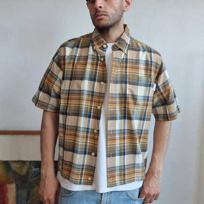 Vintage Woolrich Boxy Fit Cropped Shirt Short Sleeve Medium brown Button Up Skater Y2K Surf