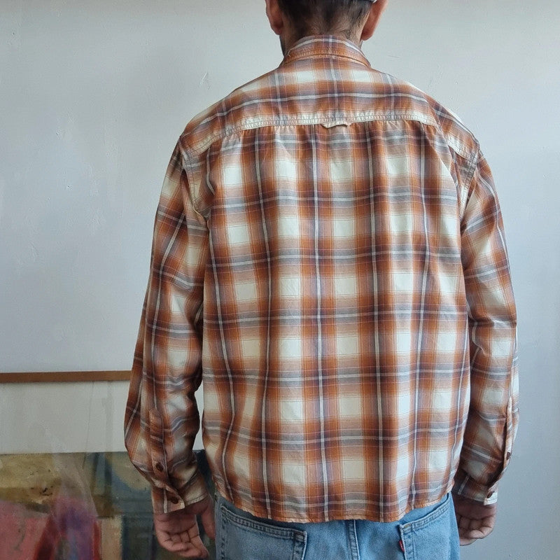 Vintage Woolrich Boxy Fit Cropped Shirt Long Sleeve large check Brown Button Up Skater Y2K