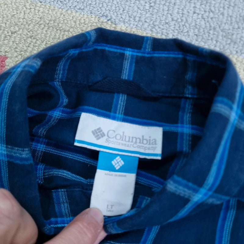 Vintage Columbia Boxy Fit Cropped Shirt Long Sleeve XL Check Blue Button Up Skater Y2K Surf