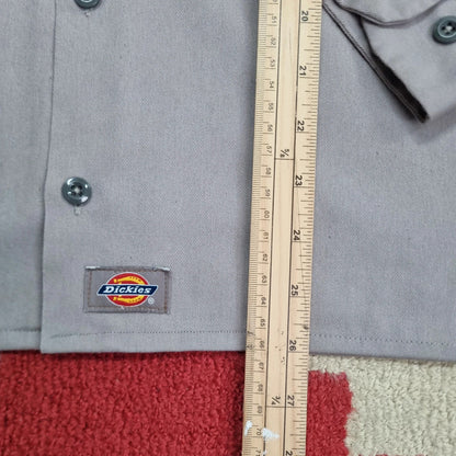 Vintage Dickies Boxy Fit Cropped Shirt Long Sleeve largr plain Grey Button Up Skater Y2K Surf