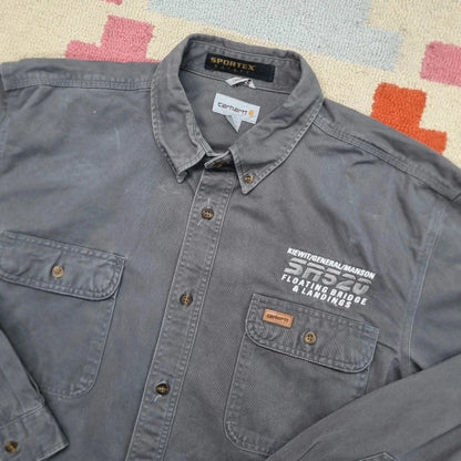 Carhartt Boxy Fit Cropped over Shirt heavy weight long Sleeve Long XL plain Grey Button