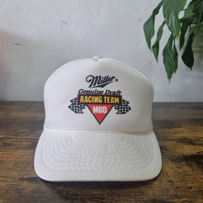 Vintage American Trucker Hat Snapback cap one size white Miller Beer Racing Team