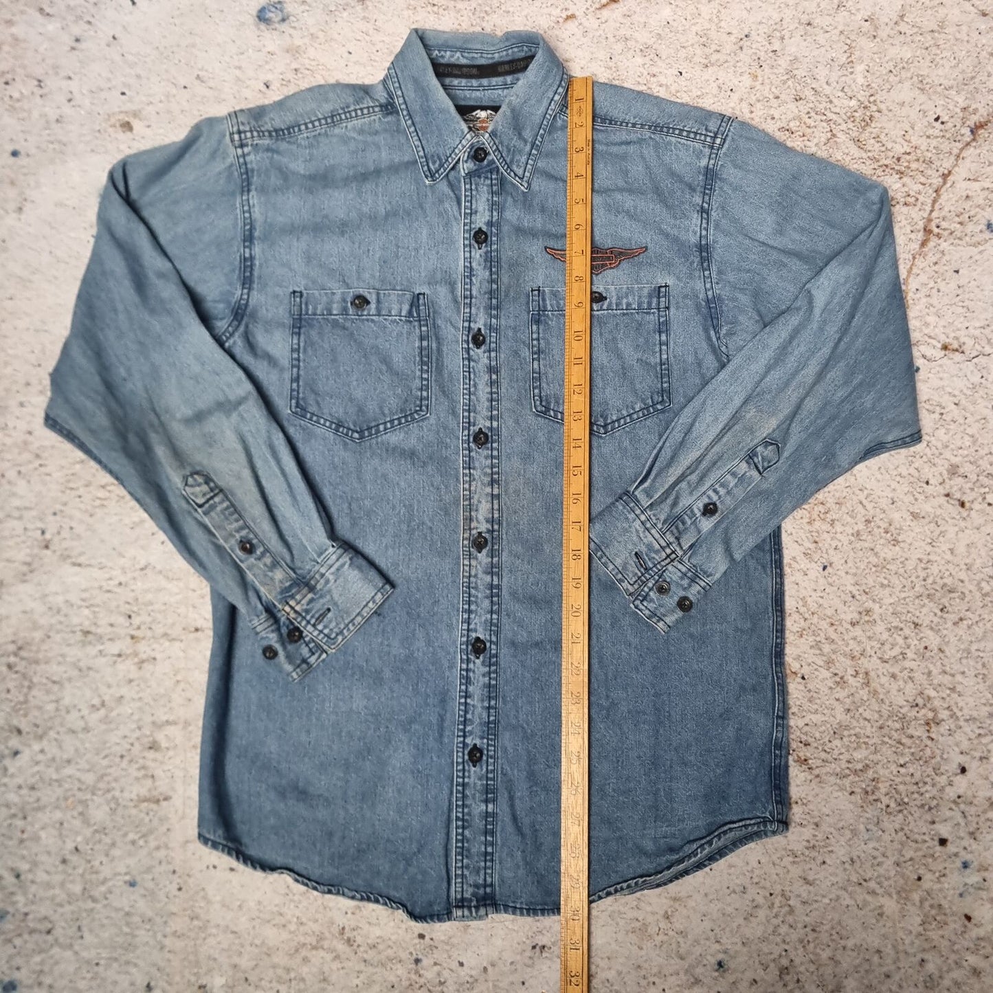 Harley Davidson Shirt Mens Denim Style Long Sleeve Overshirt - Blue - Size S