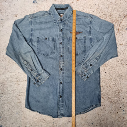 Harley Davidson Shirt Mens Denim Style Long Sleeve Overshirt - Blue - Size S