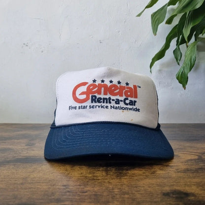 Vintage American Trucker Hat Snapback cap one size adjustable blue white general rent a car