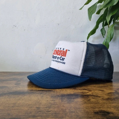 Vintage American Trucker Hat Snapback cap one size adjustable blue white general rent a car