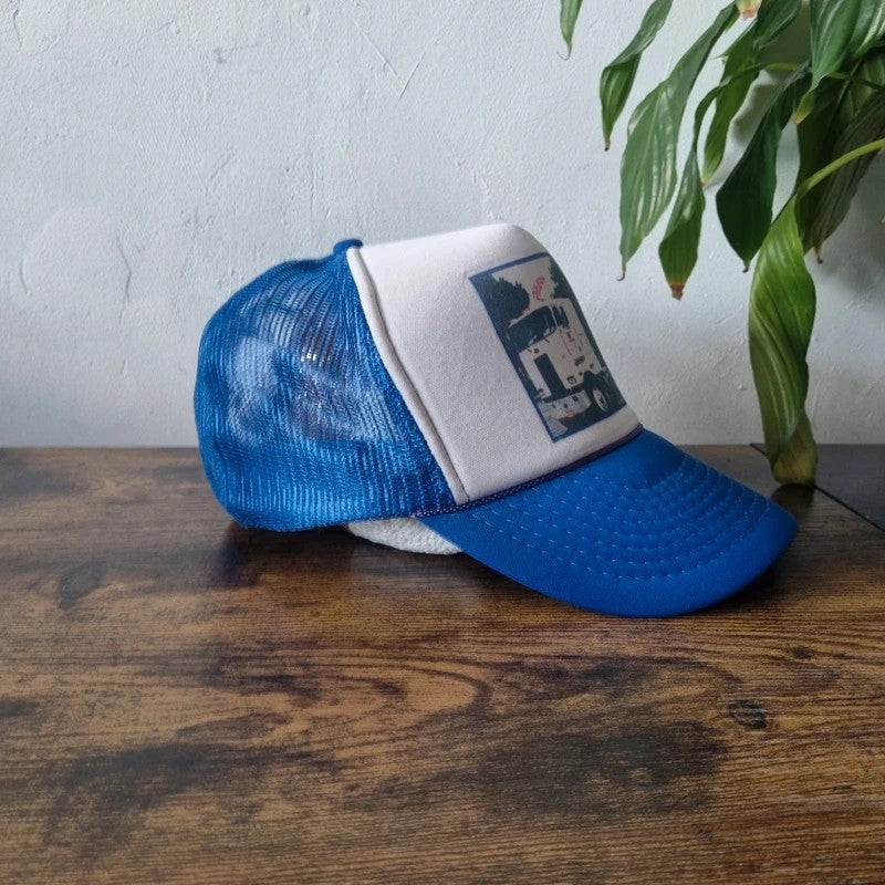 Vintage American Trucker Hat Snapback cap one size adjustable blue white Truck