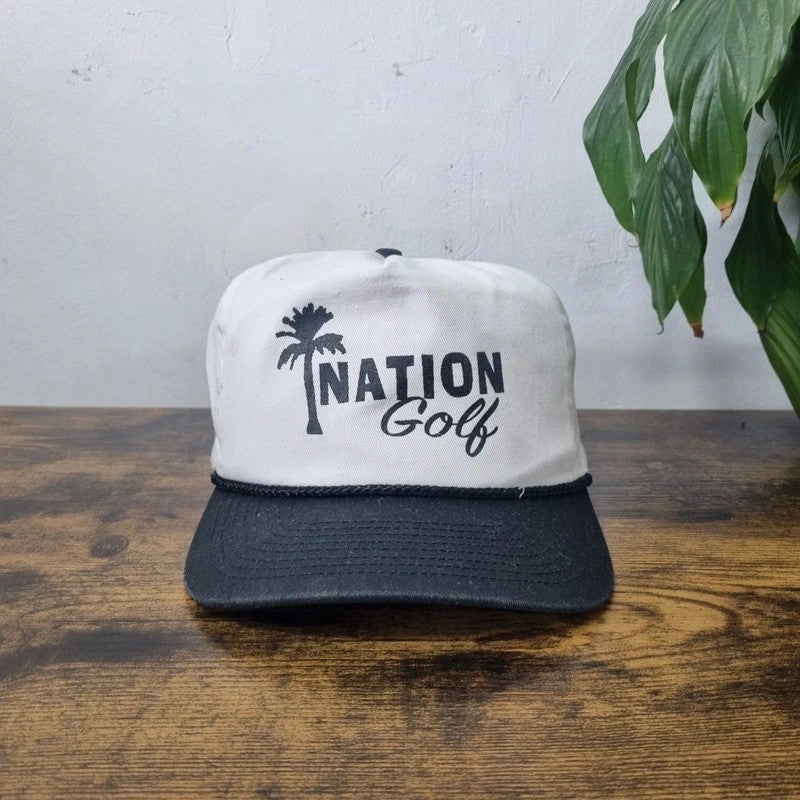 Vintage American Trucker Hat Snapback cap one size adjustable black white nation golf