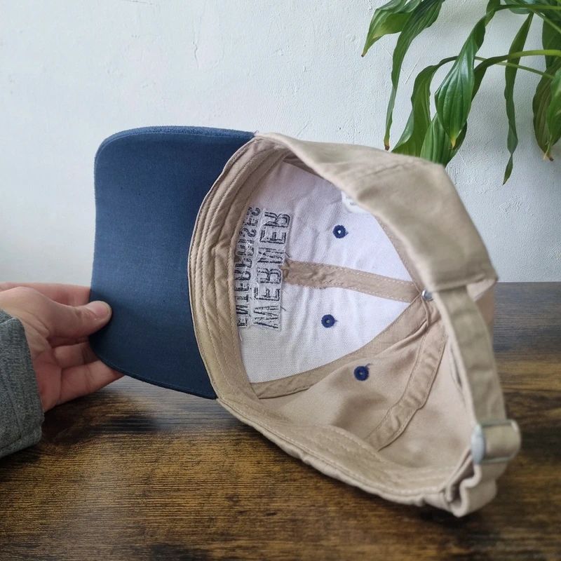 Vintage American Baseball Hat Snapback cap one size adjustable beige navy warner enterprise