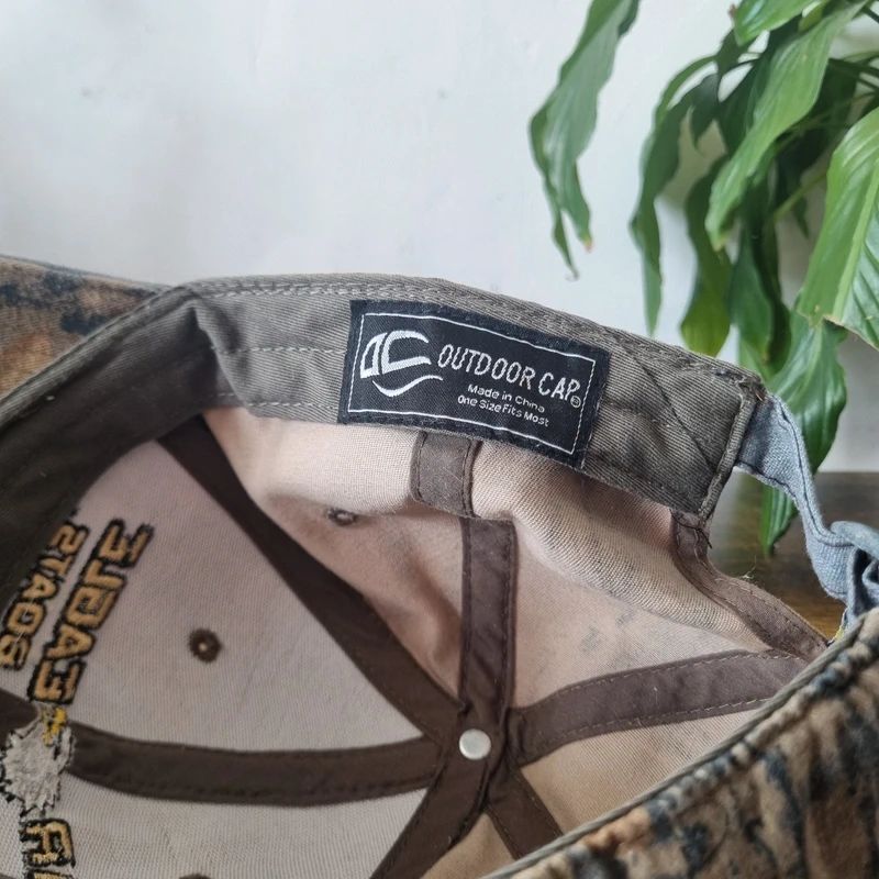 Vintage American baseball Hat Snapback cap one size khaki brown realtree eagle boats