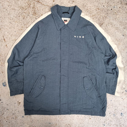 Vintage 90s Nike Windbreaker Coach Jacket Spell Out Big Swoosh Size M Blue Whit