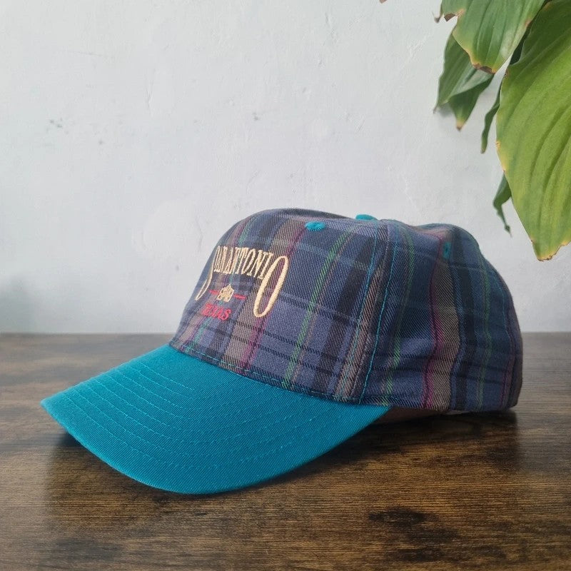 Vintage American Baseball Hat Snapback cap one size adjustable blue Tartan san Antonio texas