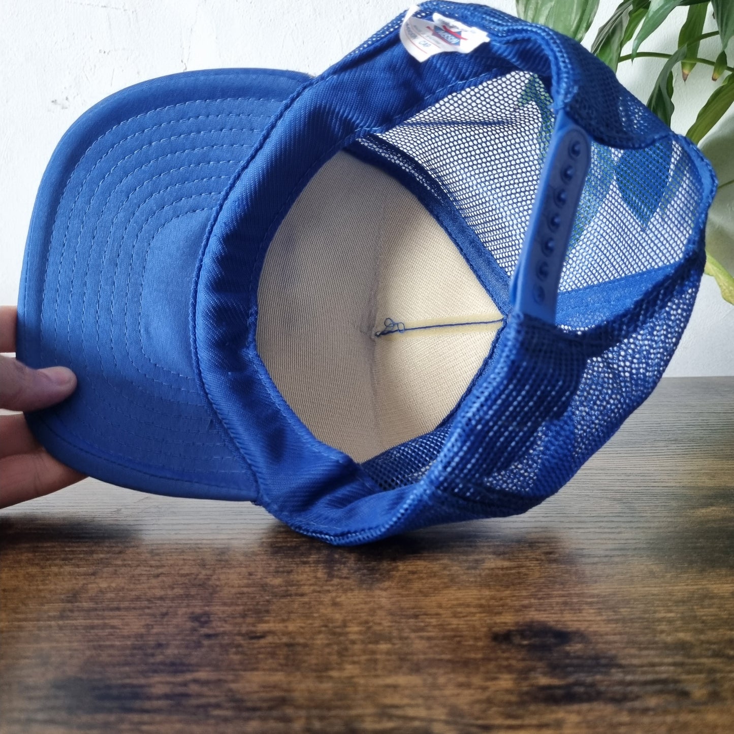 Vintage American Trucker Hat Snapback cap one size adjustable Blue Houston Elec