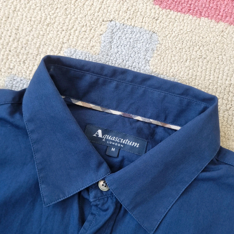 Aquascutum Boxy Fit Cropped Shirt long Sleeve medium plain blue Button Up Skater Y2K Surf
