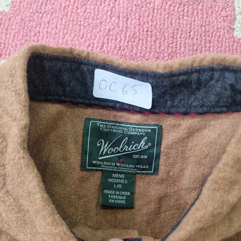 Woolrich Boxy Fit Cropped flannel Shirt long Sleeve large plain brown Button Up Skater Y2K Surf