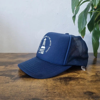 Vintage American Trucker Hat Snapback cap one size adjustable navy Boat US