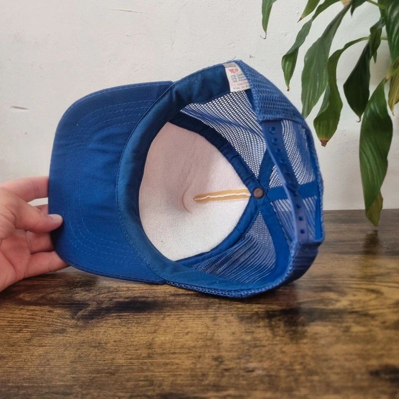 Vintage boys American Trucker Hat Snapback cap one size adjustable white blue school patrol