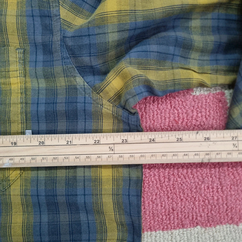 Vintage Columbia Boxy Fit Cropped Shirt Long Sleeve Large Check Blue Button Up Skater Y2K Surf