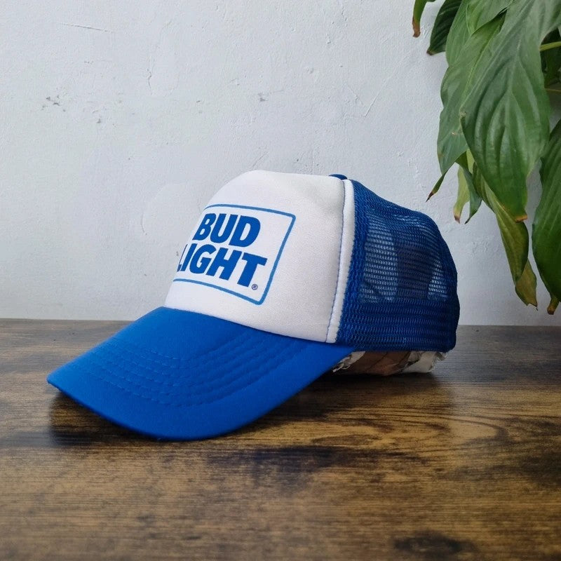 Vintage American Baseball Hat Snapback cap one size adjustable blue white Bud light budweiser