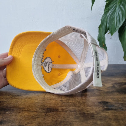 Vintage Genesis Whitetails Trucker Cap Snapback mesh hat yellow beige Jesus one size